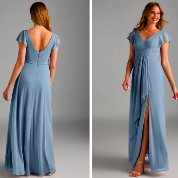 Azazie Dresses & Skirts - Azazie Women's Dusty Blue Whimsical Tierd A-Line Chiffon Bridesmaids Dress. S 10